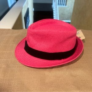 Pink brim hat with black trim size small